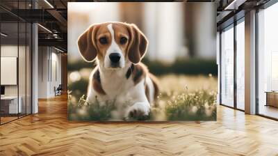 front white beagle background retriever animal dog canino portrait studio domestic animals pet isolated cut-out doggy mammal cute breed purebred adorable friends small sitting pedigree pedigreed Wall mural