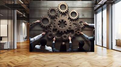 gears joining people business  team business cog gear teamwork businessman success concept people cogwheel solution machine mechanical connection strategy cooperation group part Wall mural