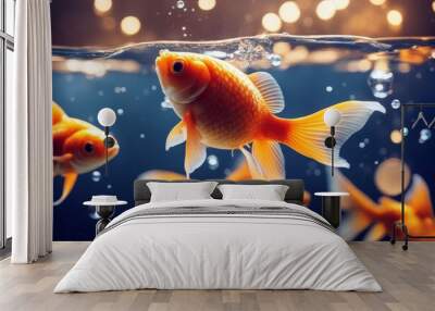 goldfish teamwork water business fish friendship liquid jumping gold pet bubble fishbowl jump splashing happiness immigration escape family freedom vacation glasses animal move motion aquarium' Wall mural