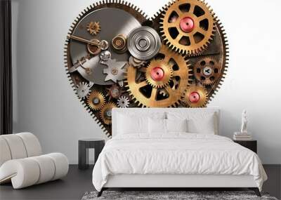 heart Mechanical collage Art background isolated white heart form gears Mechanism Wall mural