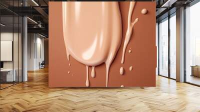 illustration for 3d beige foundation background liquid texture creamy foundation drop make up cosmetic splash close up for mockup banner with copy space 3d render abstract brown background  Wall mural