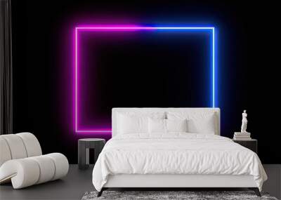 illustration light tone Empty Blue rendering motion 3D frame neon element color background Square pink isolated rectangle overlay black space graphic two picture moveing copy Wall mural