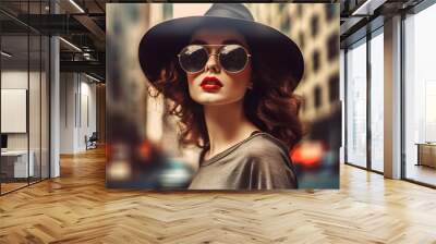 image street city sunglasses h wearing woman street fashion beauty 1 person elegance caucasian ethnicity young adult model lifestyle portrait sensuality looking outdoors glamour female brown hair Wall mural