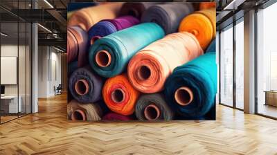 india industry shop textile rolls silk fabric colorsful sale sewing thread material colours background blue bright clean clothes clothing coloured colourful cotton elegance fashion new pattern Wall mural