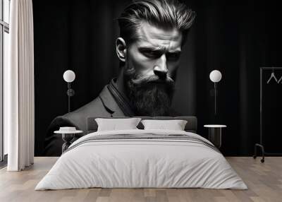 indoor man hairstyle perfect confident Handsome businessman stylish bearded photo white Black beard male person caucasian young people photogenic brutal brand corporate adult casual attire Wall mural