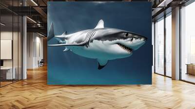 isolated great white shark ocean fish underwater predator sea animal water dangerous nature marin teeth wildlife jaw diving danger blue aqualung wild life fin big adventure risk attack salt mouth Wall mural