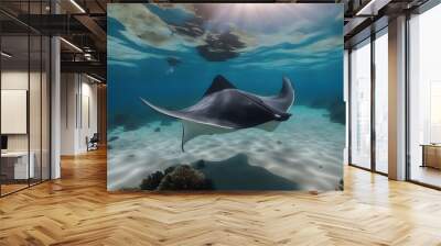 komodo a sun eclipse creating manta alfredi swims national ray taken indonesia park diving diver wildlife marin life ocean reef critter animal sea beautiful unusual biodiversity endangered diverse Wall mural