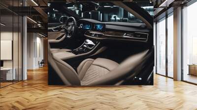 luxury dark interior car dashboard vehicle black automobile speedo wheel steering transport design speed transportation comfort seat shift gear tacho traffic opulent lever Wall mural