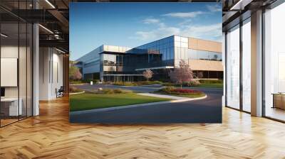 modern commercial building located industrial park headquarter facility professional rental workplace cement medicals landscaping office floor lease Wall mural