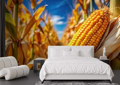 Organic corn field, a tapestry of ripe yellow stalks. Wall mural