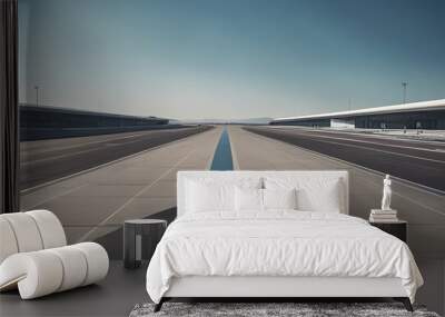 point vanishing airport sky view blue track background aerodrome runway asphalt road aeroplane srobed plane sunset travel line transportation flight aviation aircraft Wall mural