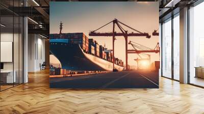 port container ship transportation shipping logistic cargo harbor export transport industry trade delivery crane business terminal sea industrial dock Wall mural