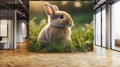 rabbit cute little sitting grass bunny green summer spring beautiful nature farm young animal sweet small domestic mammal pet fur easter fluffy furry wild white brown grey adorable baby dwarf ear Wall mural