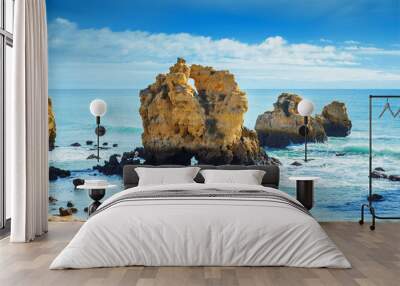 Rocks in blue ocean in sunny day Wall mural