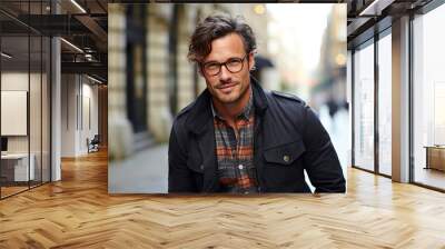 scene urban man handsome Stylish male guy photogenic attractive trendy style eyewear eyeglass optical look fashion fashionable portrait closeup 40 young middle-aged confident smart smile smiling Wall mural