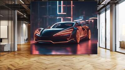 sports futuristic wireframe led car custom intersection 3d lights illustration abstract light technology blue space science design fractal night wallpaper star concept black communication Wall mural