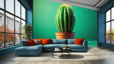 Stylish 3D cactus illustration on a soft green backdrop, perfect for home decoration, nature-inspired designs, and various digital creative projects to elevate any space. Wall mural