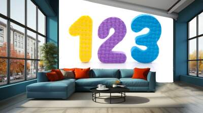 colorful foam figures 1 2 3 over white background Wall mural