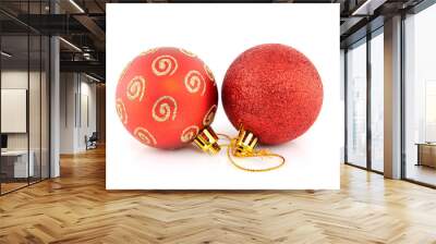 red christmas balls over white background Wall mural