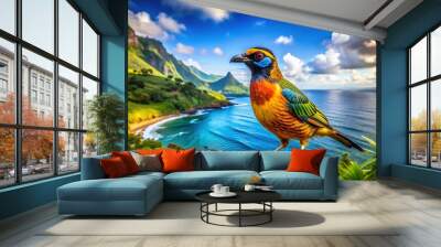 Vibrant Birds of Kauai in Their Natural Habitat Showcasing the Island's Unique Avian Diversity Wall mural