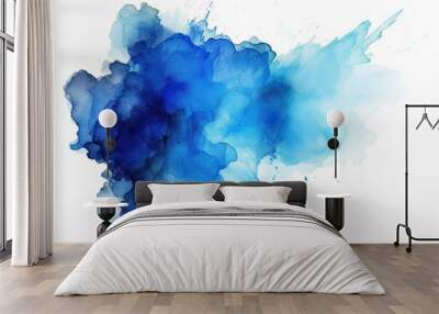 vibrant laundered aquarelle cobalt water white brush wet ink blob paint isolated blotch stroke Vivid aquarelle watercolor blue art blotch watercolor bright blue stain stain watercolor artwork cyan Wall mural