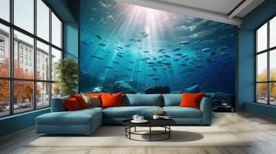 water transparent life Sea ocean fish school view Underwater animal deep aquatic atoll background bali barrier beautiful blue bright caribbean coral depth dive ecosystem egypt exotic great Wall mural