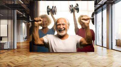 weights lifting people older mature  gym work working out physical exercise attractive fit healthy health woman fitness exercise exercising gym slim toned supple active athletic club body Wall mural