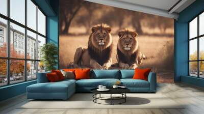 wild effect african lion vintage africa nature king teeth animal safari mammal cat wildlife kenya park wilderness big dangerous national background savanna large grass portrait environment carnivore Wall mural