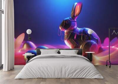 easter bunny with easter eggs in pastel colors Wall mural