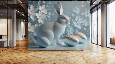 easter bunny with easter eggs in pastel colors Wall mural