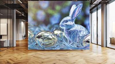 easter bunny with easter eggs in pastel colors Wall mural