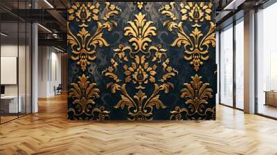 Ornate gold floral pattern on dark background Wall mural