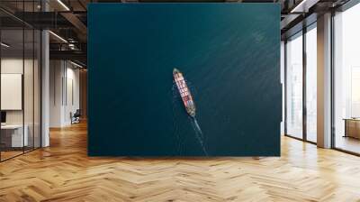 A container ship sails across the calm blue waters Wall mural