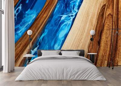 Texture of a wooden table with epoxy resin. Wall mural