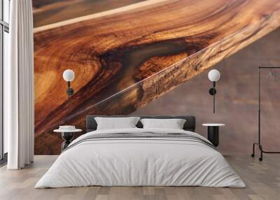 Texture of a wooden table with epoxy resin. Wall mural