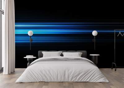 Abstract Blue Light Streaks on Black Background Wall mural