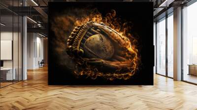 Baseball ball on fire, ai generated Wall mural