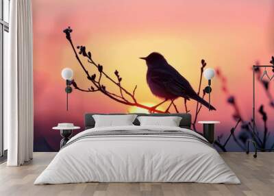 Bird Silhouette at Sunset Wall mural