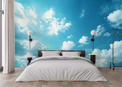 Bright Blue Sky with Puffy Clouds Wall mural