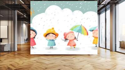 Children Playing in the Rain Wall mural