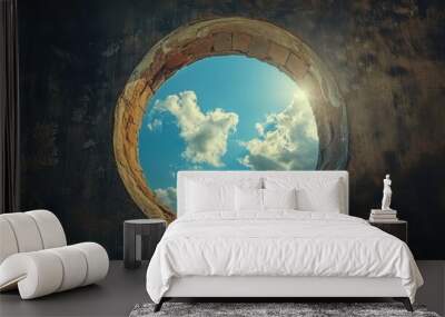 Circular Sky View Through Ruined Wall Wall mural