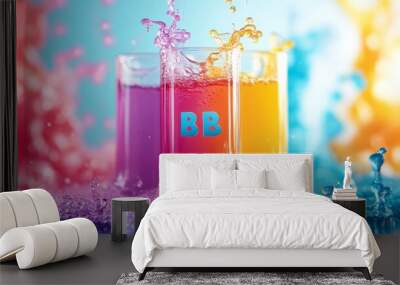 Colorful Liquid Splashes in Glasses Wall mural