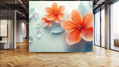 Elegant Floral Art with Dewdrops Wall mural