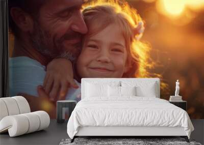 Father and Daughter Sunset Embrace Wall mural