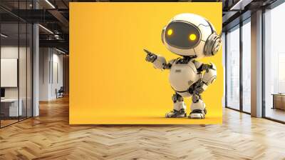 Positive cute robot pointing at a space. Copy space Wall mural