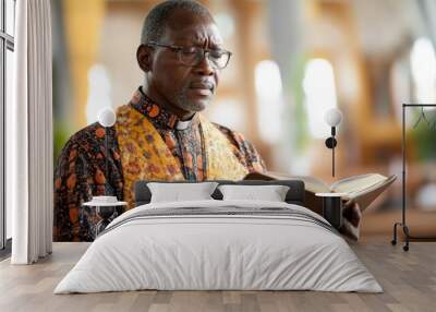 Priest Reading Bible in Church Wall mural