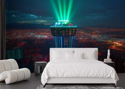 Stratosphere Tower at Night with Neon Lights Wall mural