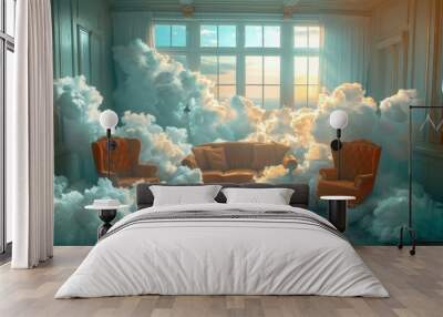 Surreal Cloud-Laden Living Room Wall mural