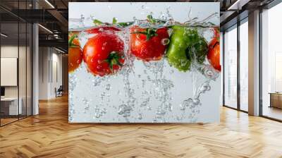 Tomatoes and Peppers Splashing in Water Wall mural