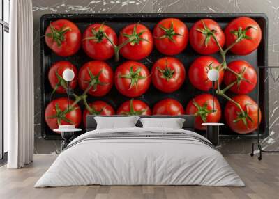 Top view of a tray of fresh vine tomatoes Wall mural